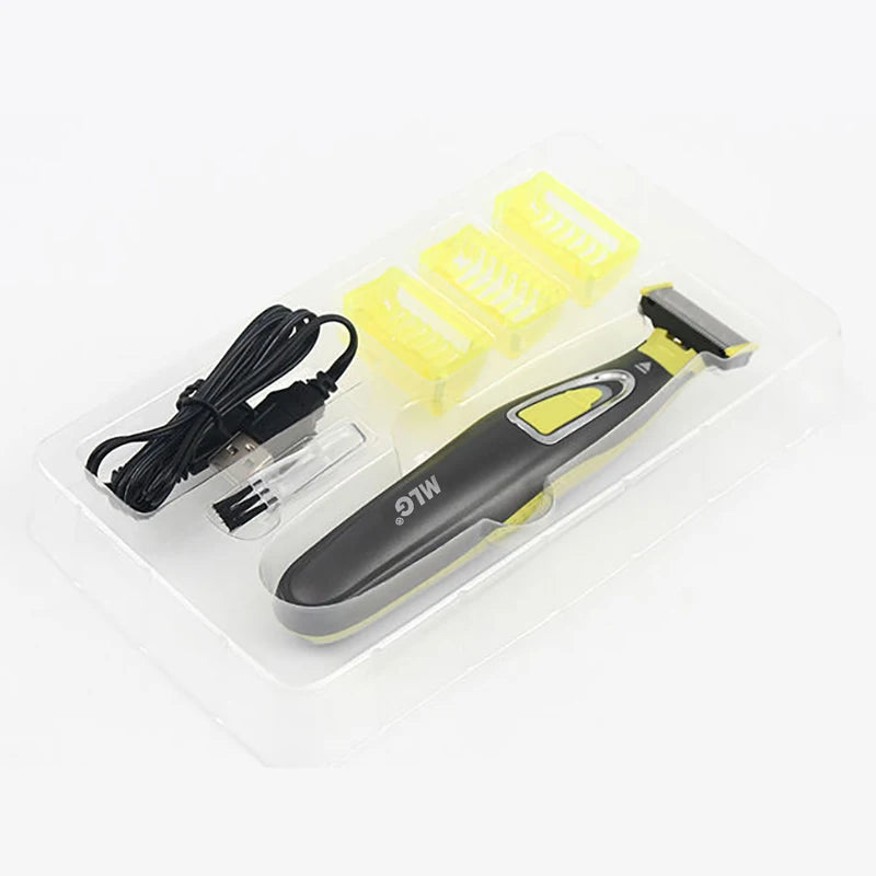Rasoir électrique MLG pour hommes et femmes, portable, pour le corps entier, avec lame en T et port USB, idéal pour la barbe et les aisselles. Lavable.