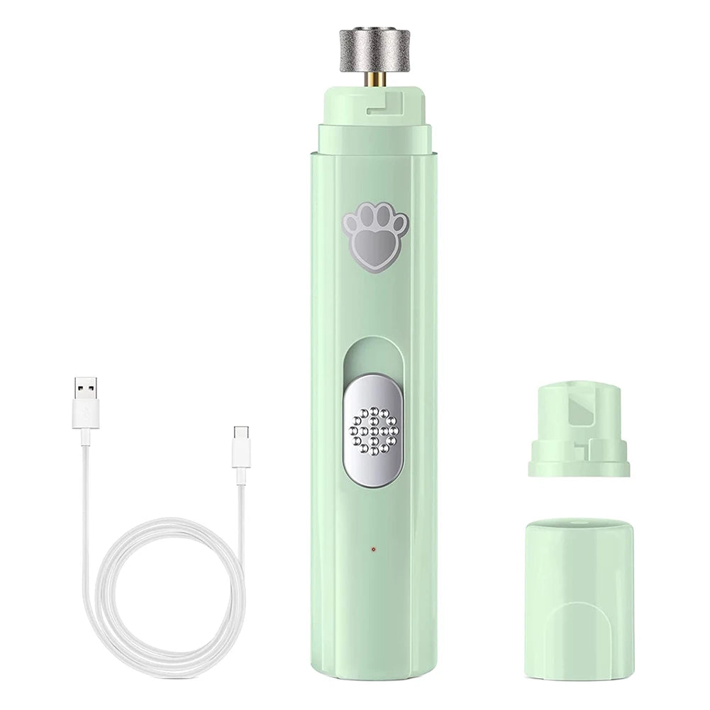 Lime à ongles électrique pour chiens, rechargeable par USB, avec lumière LED, 2 vitesses et roue de polissage.