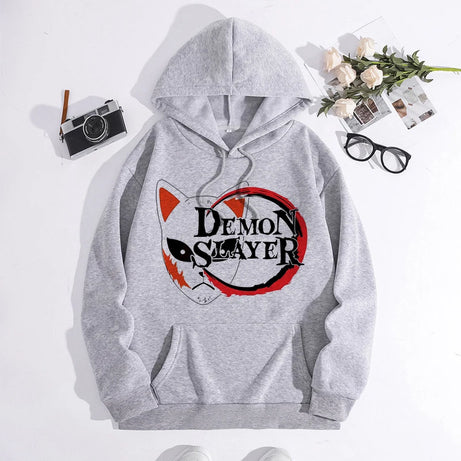 Japanese Anime Demon Slayer Hoodie Unisex Kamado Tanjirou Graphic Sweatshirts Greys Y2k Harajuku Fashion Cartoon Pullover Winter