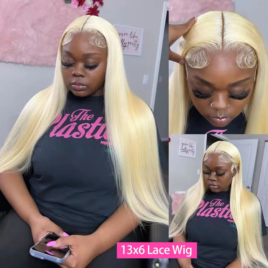 Perruque en cheveux humains blonds raides, transparente HD 613, avec lace front 13x4 ou 13x6, style brésilien, pré-épilée.