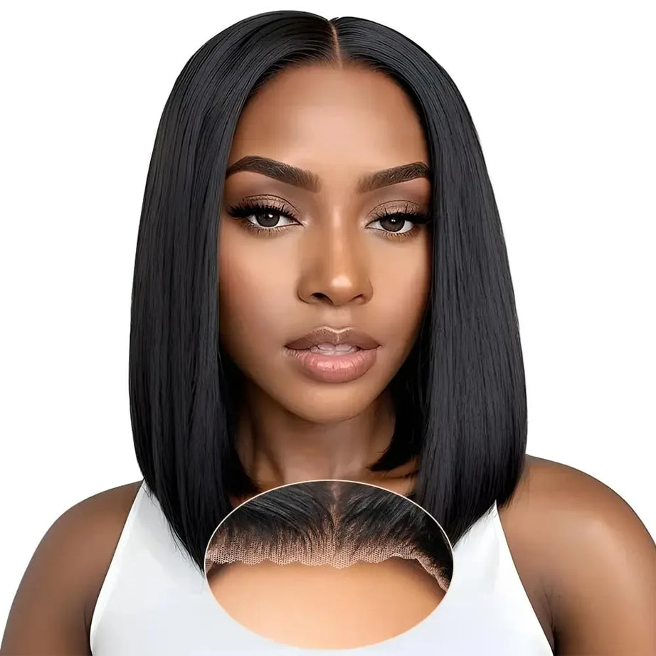 Brazilian Human Hair Bob Wigs Glueless HD Lace Front Wig No Glue Short Bone Straight Lace Frontal Wig Ready to Wear 250 Density