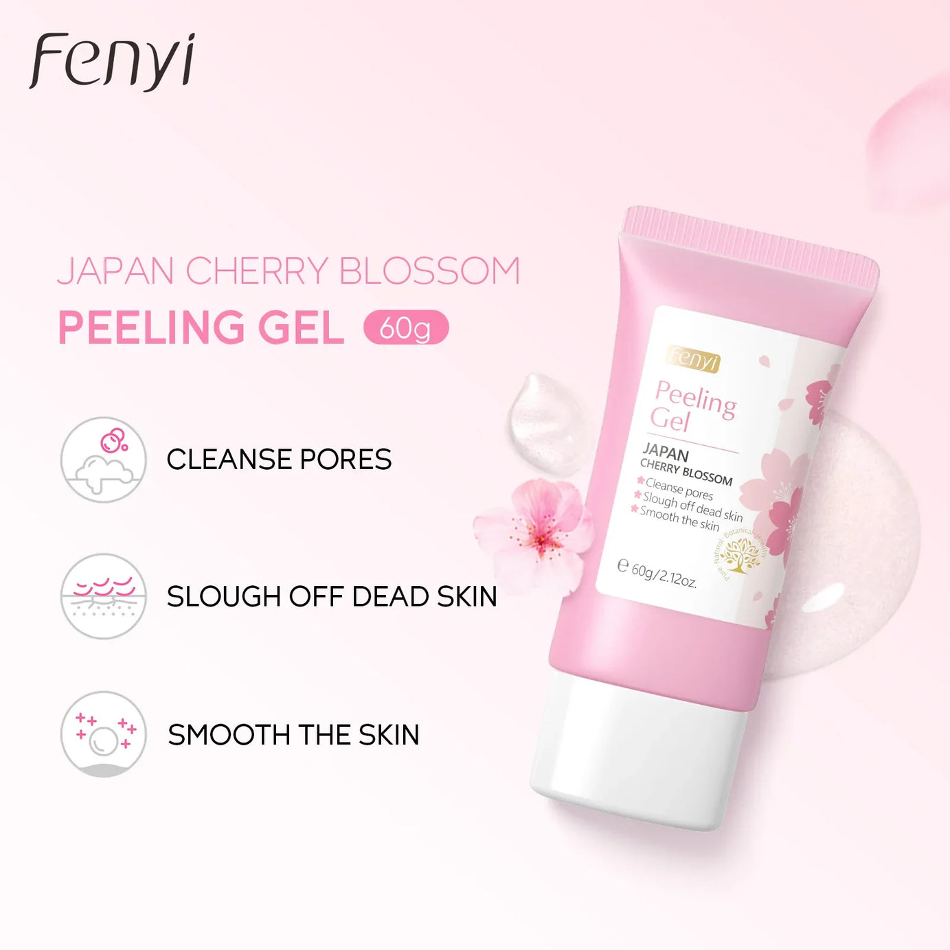 Gel exfoliant nettoyant en profondeur Sakura pour le visage, soin éclaircissant et hydratant, gommage réparateur, 60 g