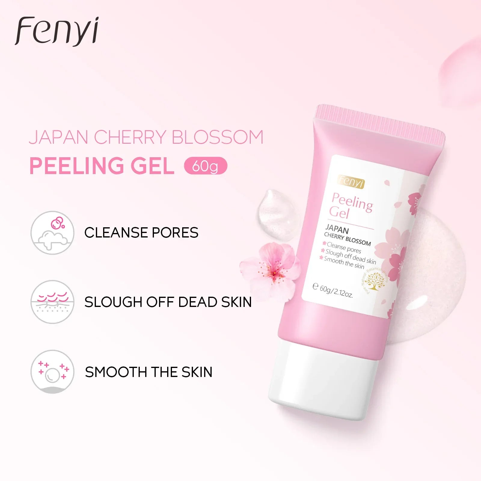Gel exfoliant nettoyant en profondeur Sakura pour le visage, soin éclaircissant et hydratant, gommage réparateur, 60 g