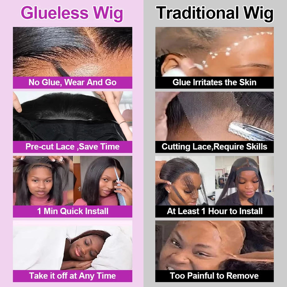 Brazilian Human Hair Bob Wigs Glueless HD Lace Front Wig No Glue Short Bone Straight Lace Frontal Wig Ready to Wear 250 Density