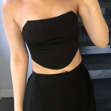 Débardeur sans manches à épaules dénudées, corset court sexy, sous-vêtements féminins, bustier dos nu uni