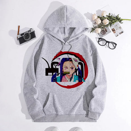 Japanese Anime Demon Slayer Hoodie Unisex Kamado Tanjirou Graphic Sweatshirts Greys Y2k Harajuku Fashion Cartoon Pullover Winter
