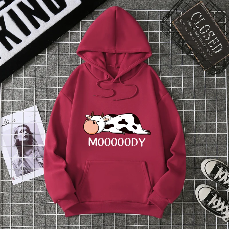 Sweat-shirts à capuche pour femme, imprimé vache tachetée kawaii, respirants, amples et chauds, en polaire, vêtements de sport automne-hiver