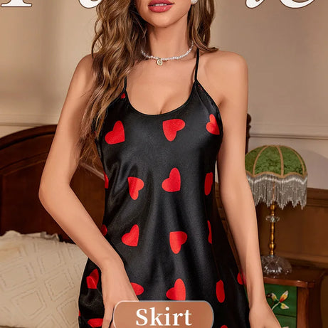 Nuisette en satin imprimé, col V, dos nu, mini, robe de nuit, pyjama sexy pour femme, style cosplay