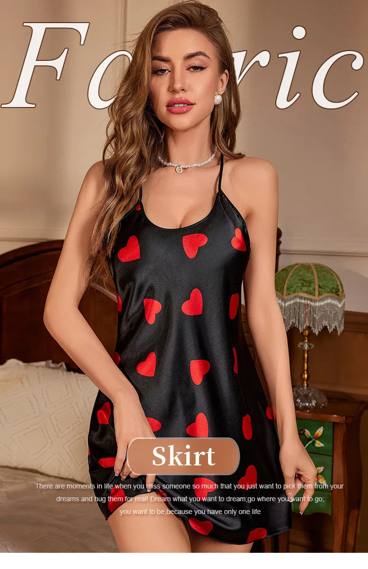 Nuisette en satin imprimé, col V, dos nu, mini, robe de nuit, pyjama sexy pour femme, style cosplay