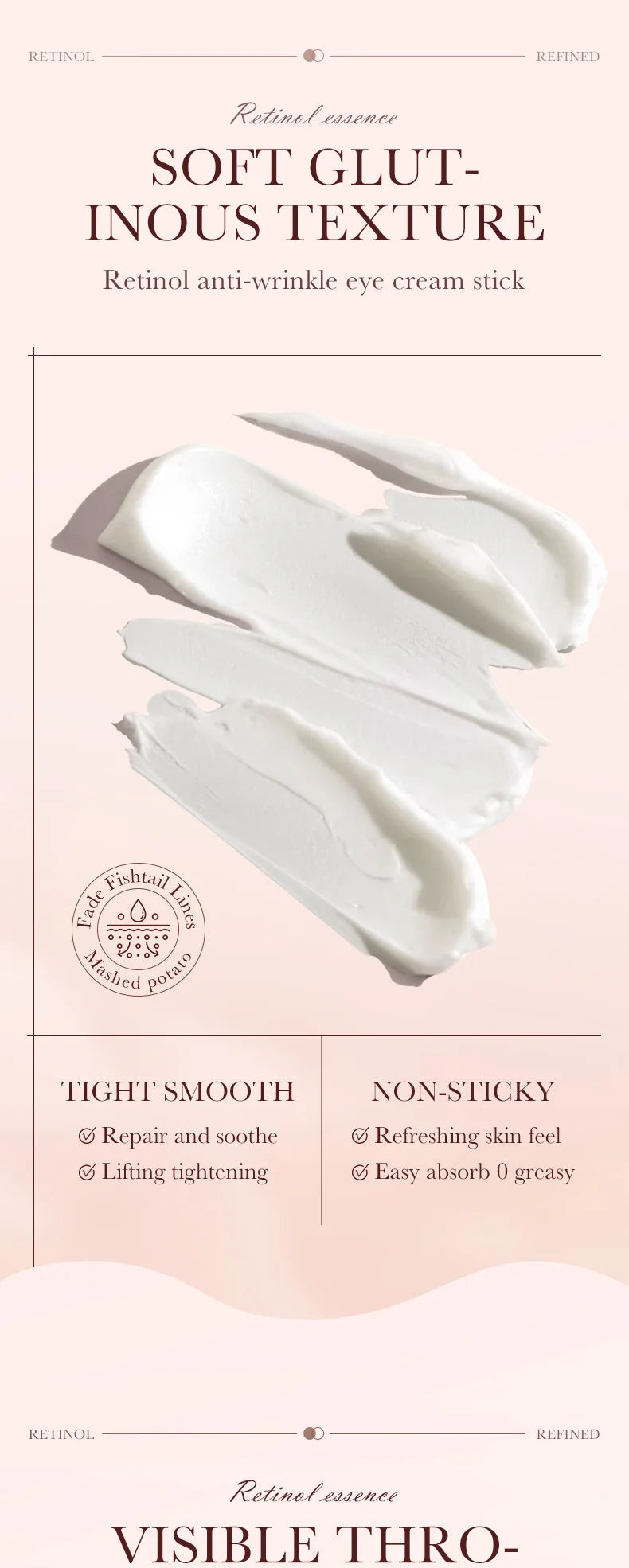 Crema de contorno de ojos con retinol en barra para eliminar ojeras, hidratar, reafirmar e iluminar la piel del contorno de ojos.