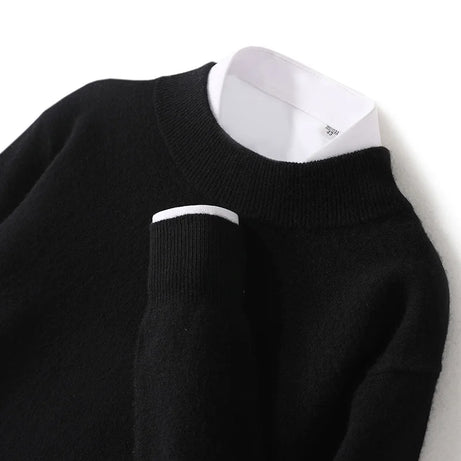 Pull 100 % laine mérinos pour femme, grande taille jusqu'à 5XL, col demi-lune, maille ample, manches longues, finitions cachemire.