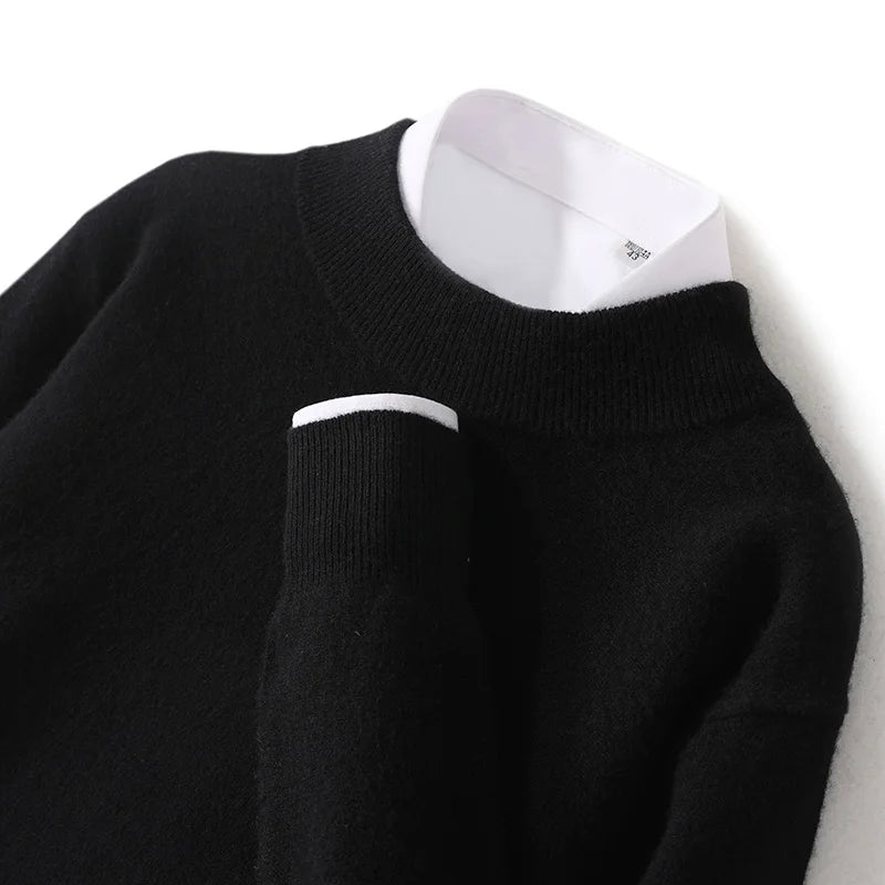 Pull 100 % laine mérinos pour femme, grande taille jusqu'à 5XL, col demi-lune, maille ample, manches longues, finitions cachemire.