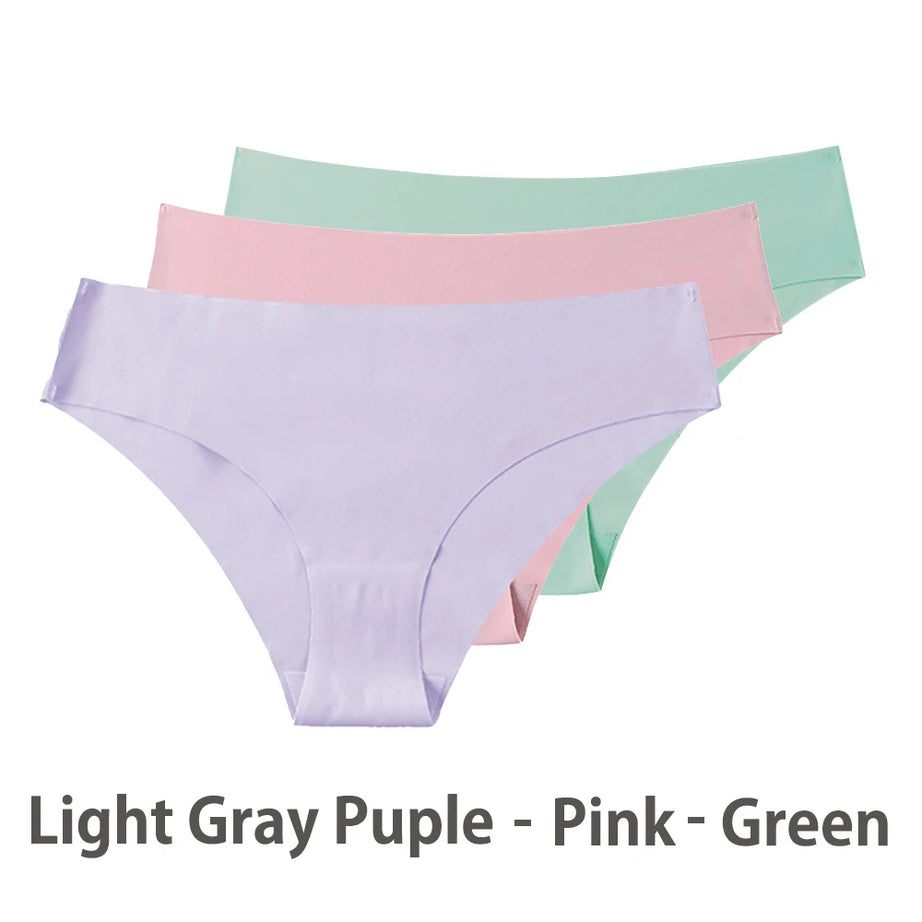 Ensemble de 3 culottes sans coutures pour femme, respirantes, taille basse, sexy, en soie unie, invisibles.