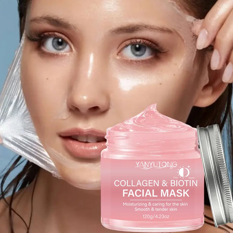 Masque peeling au collagène, Masque enveloppant au collagène et à la biotine jour et nuit, Hydratation intense, Crème masque de nuit.
