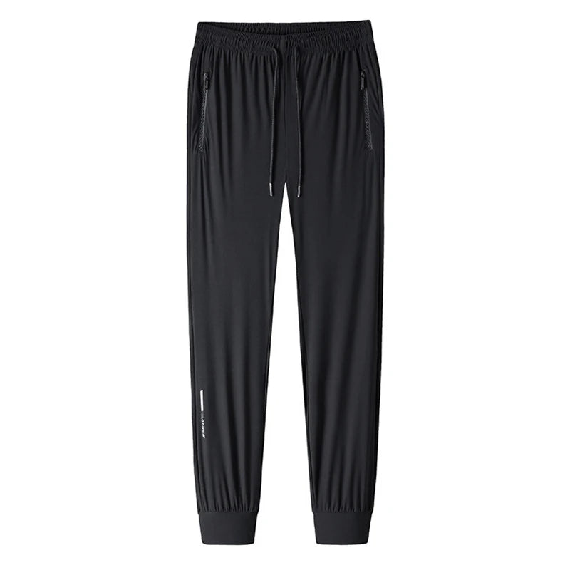 Pantalon en soie glacée de haute qualité pour homme, coupe slim décontractée, idéal pour l'été. Grande élasticité, séchage rapide, parfait pour la course et les activités de plein air.