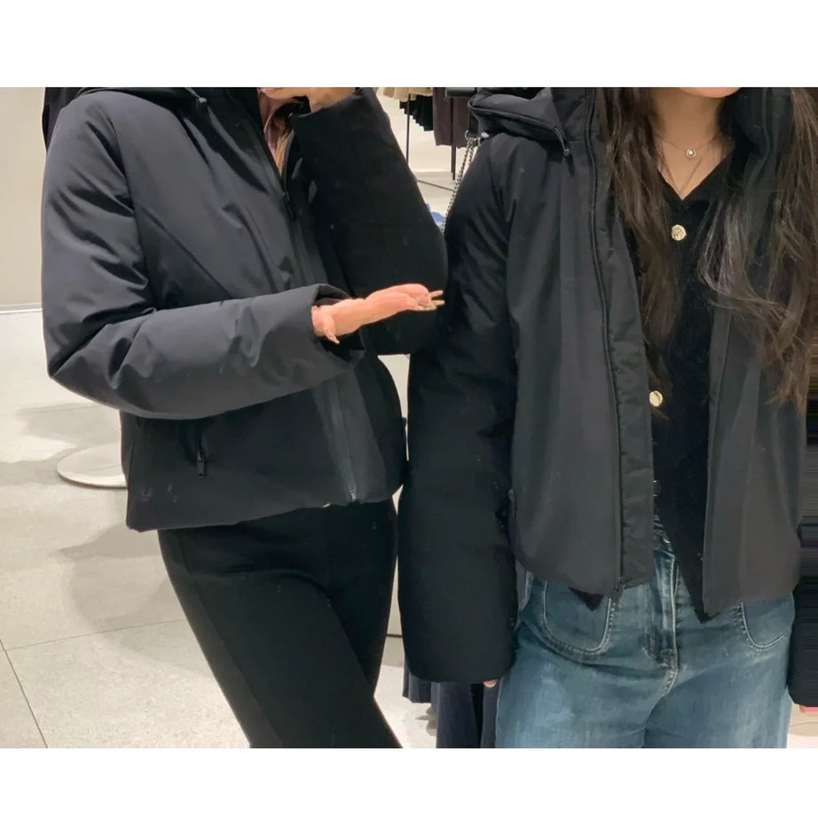 ETJ Automne/Hiver 2025 Nouvelle veste courte femme en coton épais chaud et imperméable à capuche, imitation coupe-vent, manteau d'extérieur 4749703