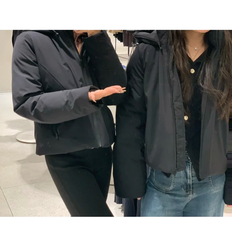 ETJ Automne/Hiver 2025 Nouvelle veste courte femme en coton épais chaud et imperméable à capuche, imitation coupe-vent, manteau d'extérieur 4749703