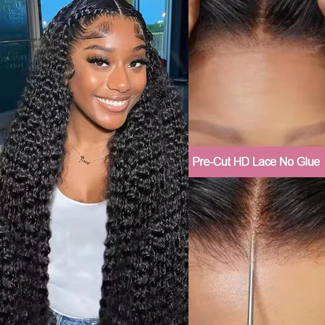 Perruque bouclée en cheveux humains de 30 à 40 pouces, ondulation profonde, perruque frontale en dentelle HD 13x6, perruque sans colle 4x4 et 5x5, cheveux humains prêts à porter, 360°