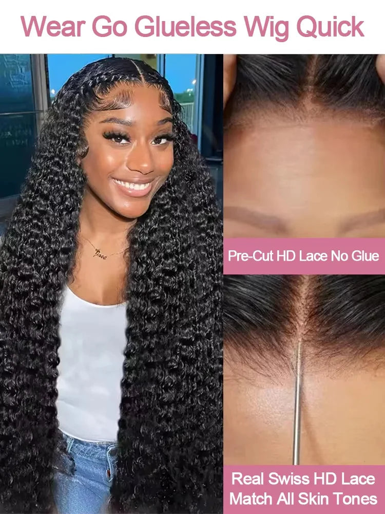 Perruque bouclée en cheveux humains de 30 à 40 pouces, ondulation profonde, perruque frontale en dentelle HD 13x6, perruque sans colle 4x4 et 5x5, cheveux humains prêts à porter, 360°