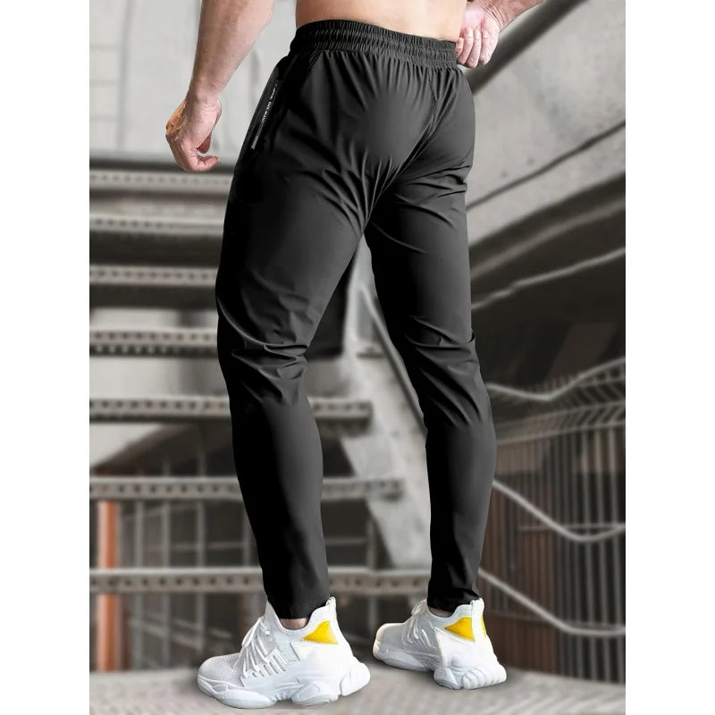 Sweatpants Man Fishing Men's High Stretch Ice Silk Jogging Pants With Zipper Pockets Breathable Elastic Sports Pants Mens Gift