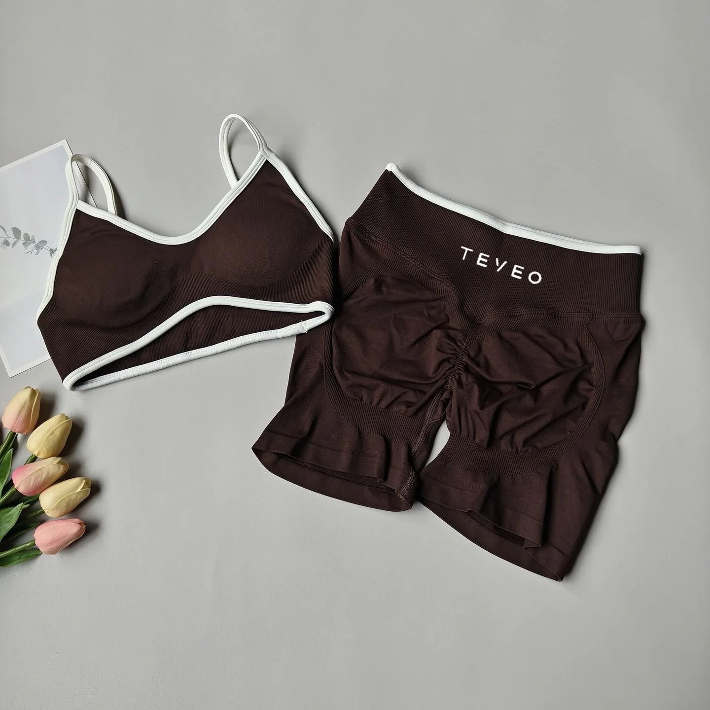 TEVEO 2pcs Women's Sports Yoga Shorts Fitness Cycling Elastic Sports Pants Ignite Sculpt Scrunch Short Yoga Bra Set leggings