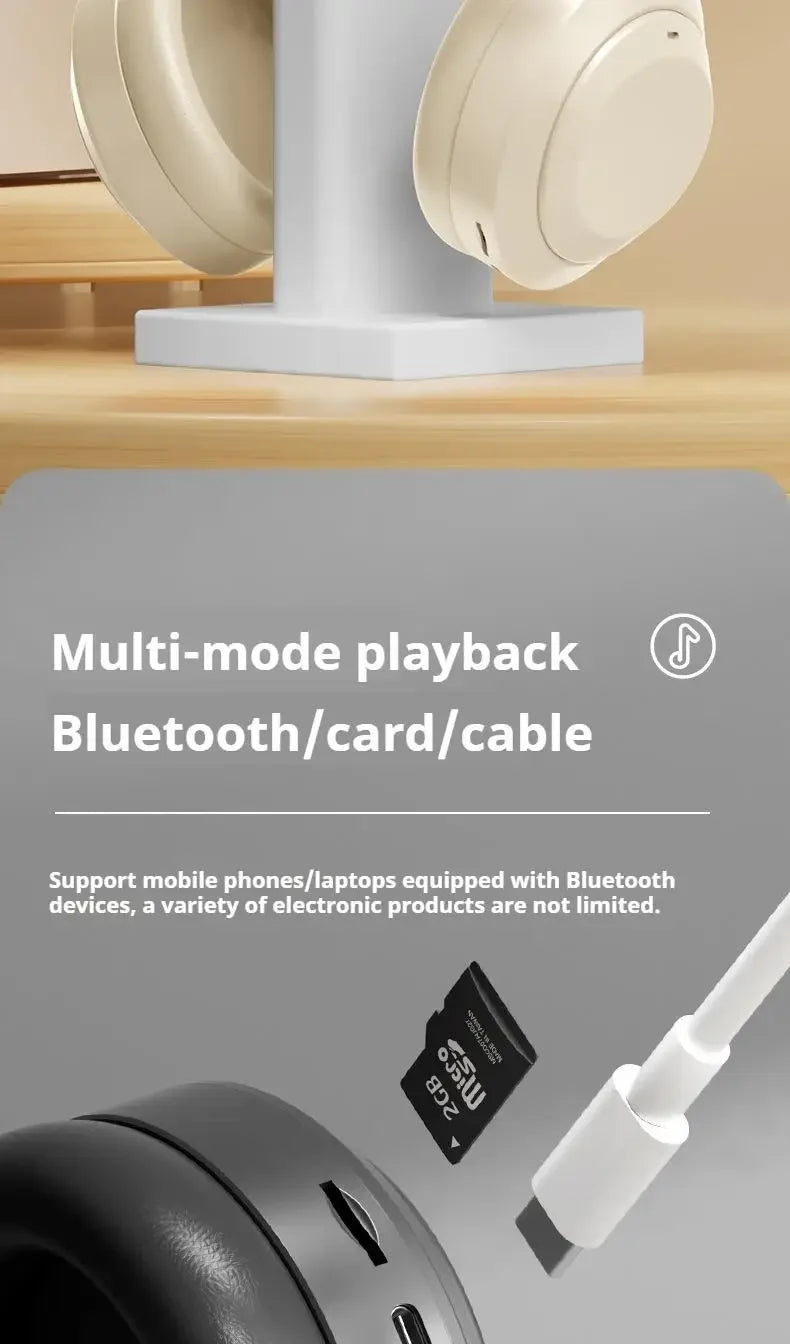 Casque stéréo Hi-Fi circum-aural M5 sans fil Bluetooth 5.3, idéal pour le sport et les jeux vidéo. Compatible avec carte TF/AUX et réduction du bruit.