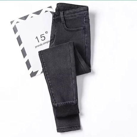 Jean skinny taille haute doublé polaire pour femme, épais et chaud, idéal pour l'hiver. Nouveau style polyvalent, coupe crayon, décontracté et confortable.