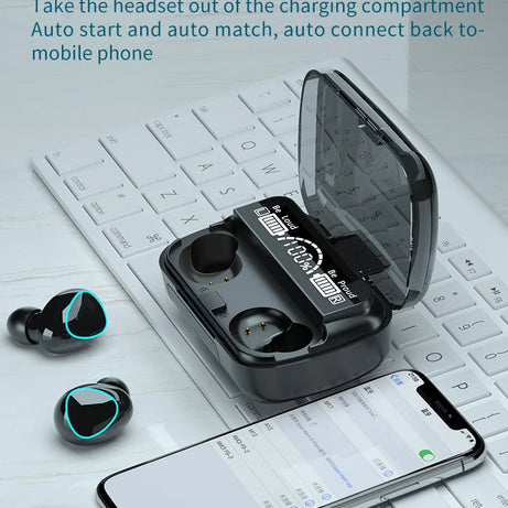 Nouveauté : Écouteurs sans fil M10, son parfait et haute qualité, idéaux pour le sport, les jeux et la musique. Écouteurs Bluetooth avec batterie externe.