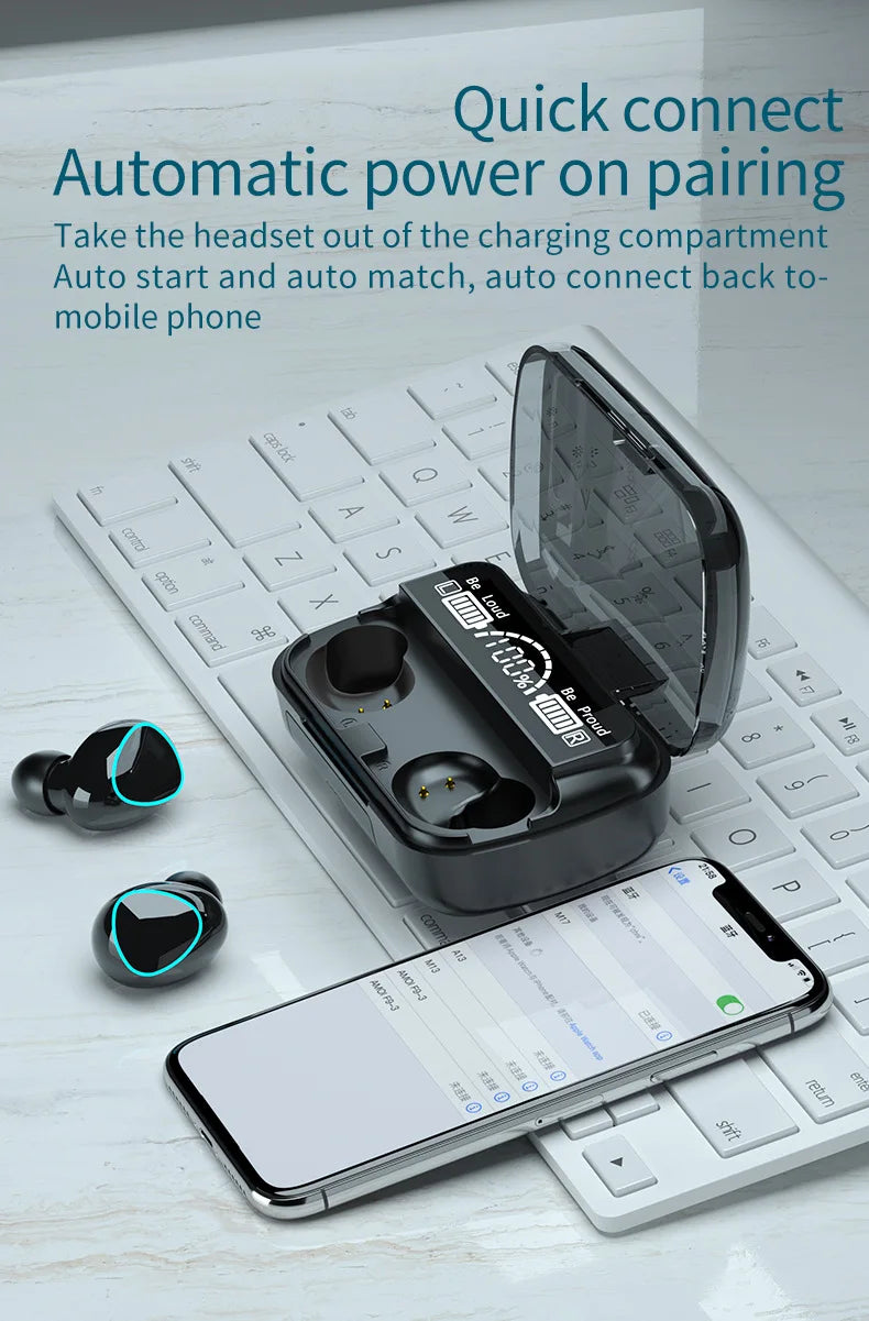 Nouveauté : Écouteurs sans fil M10, son parfait et haute qualité, idéaux pour le sport, les jeux et la musique. Écouteurs Bluetooth avec batterie externe.