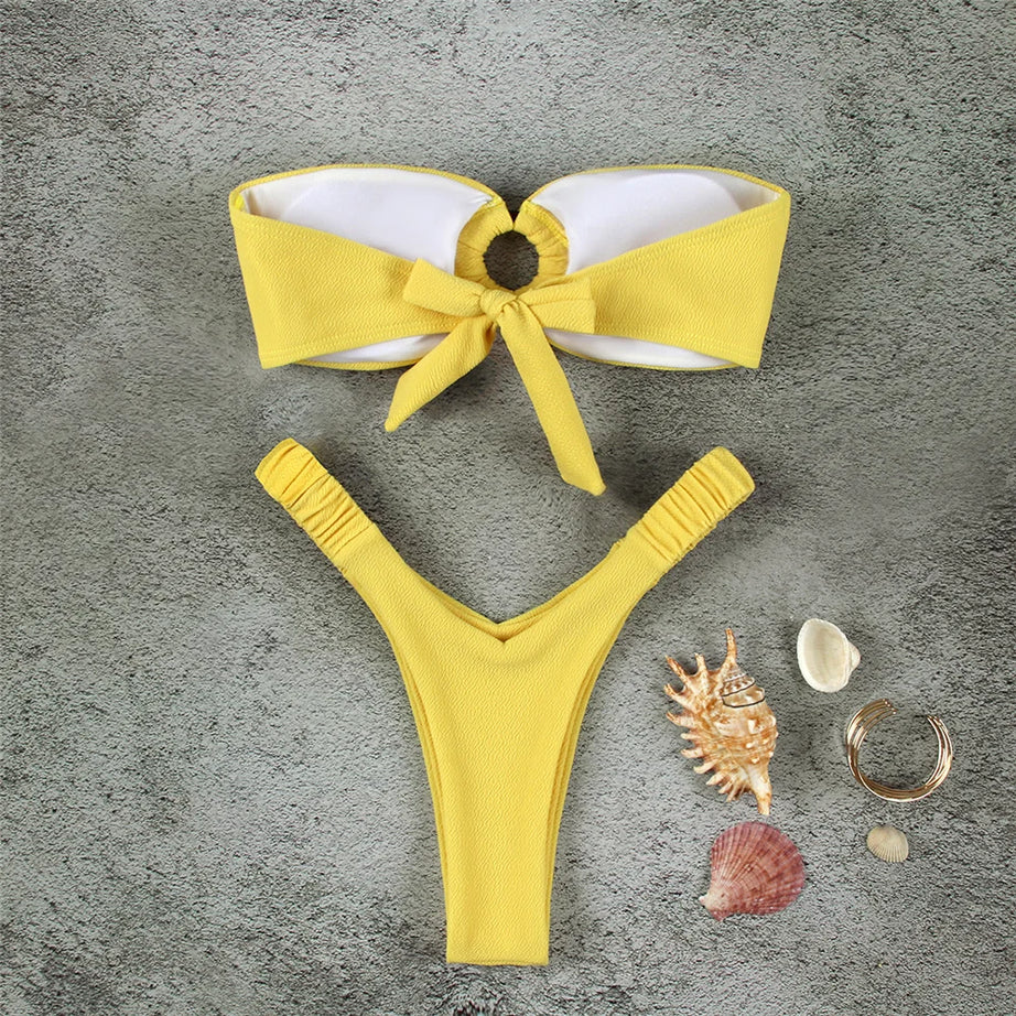 Micro bikini push-up, maillots de bain femme 2024, maillots de bain sexy, ensemble bikini brésilien, string, bikini uni