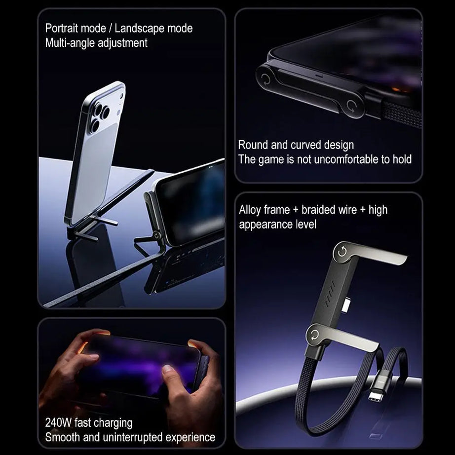 Support de téléphone portable pliable à charge rapide 240 W, câble de données, réglage multi-angle, charge continue.