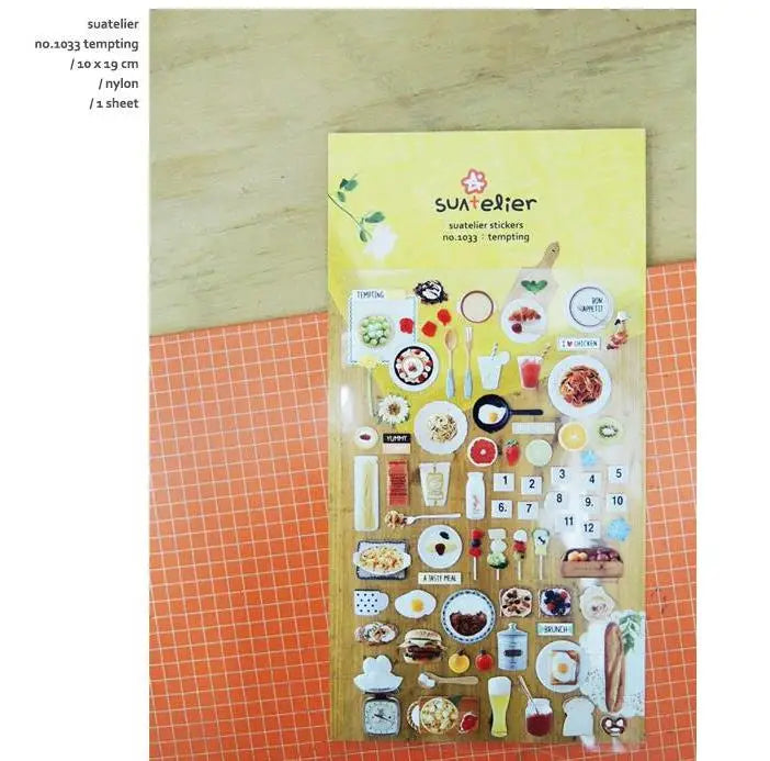 Autocollants Suatelier Foods, scrapbooking esthétique, jolis stickers pour carnets de voyage, décorations coréennes, agendas et fournitures de loisirs créatifs.