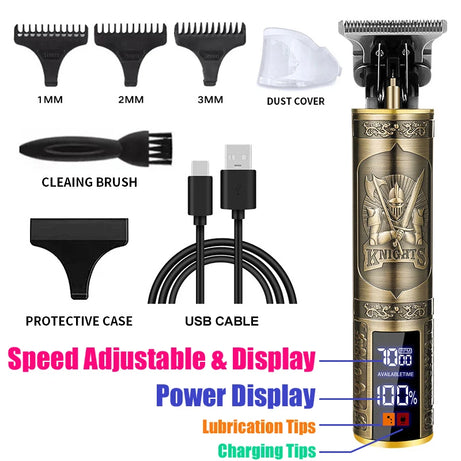 Tondeuse à cheveux professionnelle, machine de coupe de cheveux de barbier rechargeable, tondeuse en métal pour hommes