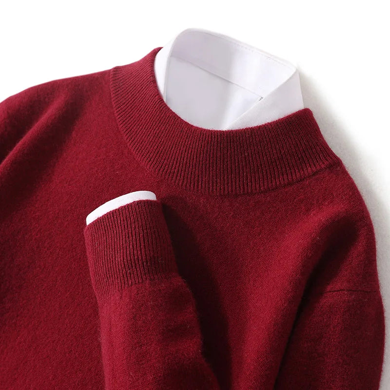 Pull 100 % laine mérinos pour femme, grande taille jusqu'à 5XL, col demi-lune, maille ample, manches longues, finitions cachemire.