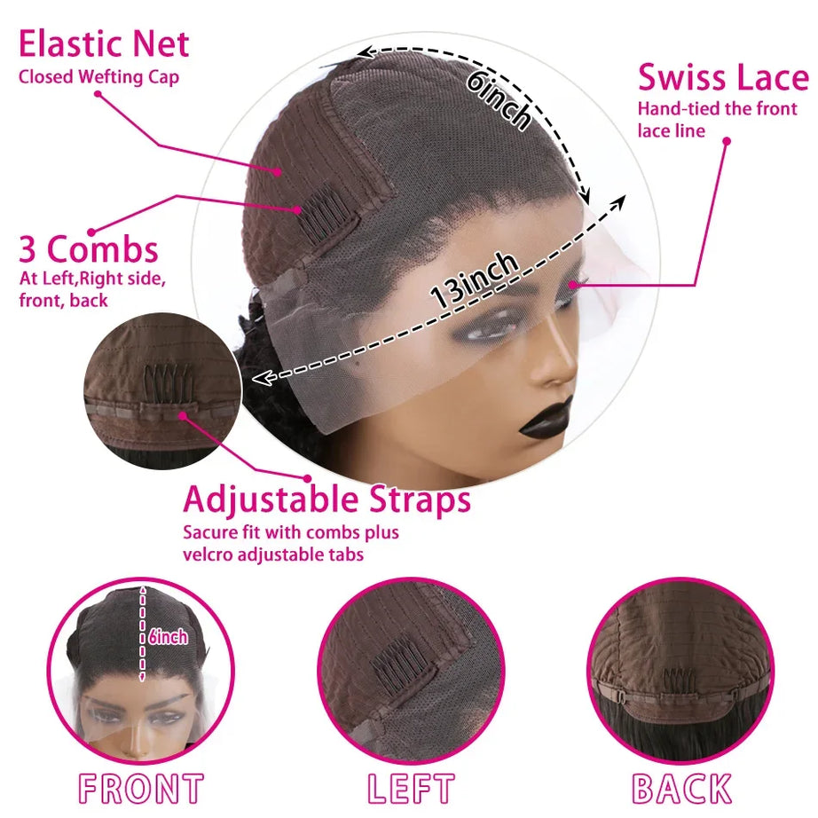 Perruque frontale en dentelle transparente HD 13x6, sans colle, 30 à 40 pouces, densité 200, cheveux humains, 13x4 ondulés, pour femmes