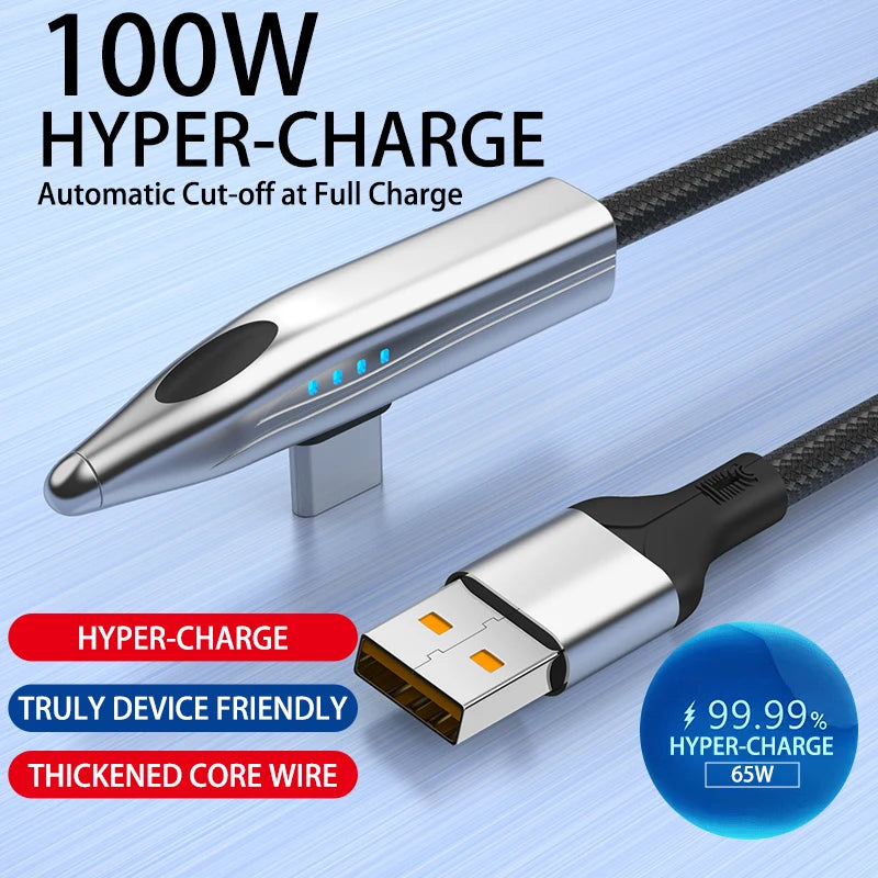 Câble de charge rapide 240 W/100 W en forme de train à grande vitesse, coude à 90°, USB-A/Type C vers Type C pour Samsung S25 et iPhone 16.