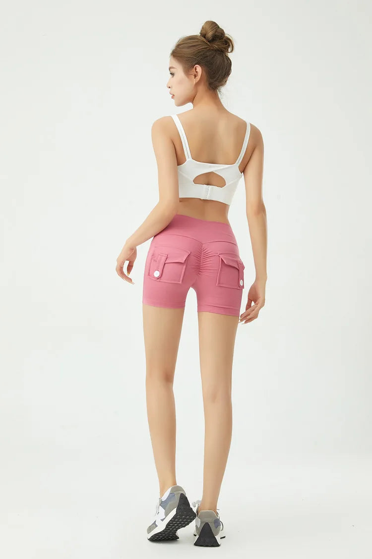 Short de fitness Peach Butt pour femme, pantalon cargo trois-quarts à séchage rapide avec poche, legging de yoga gainant pour l'été