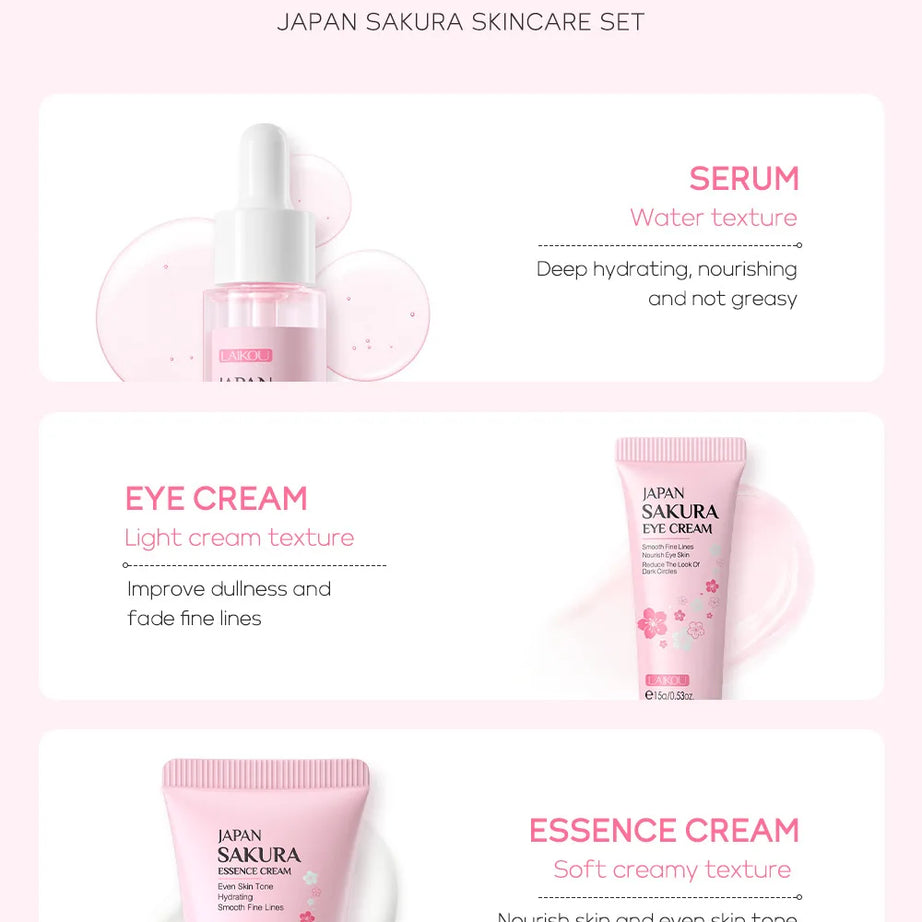 3pcs/set LAIKOU Vitamin C 24K Golden Sakura Skin Care Sets Face Cream Serum Eye Cream Moisturizing Anti Wrinkles Face Care Kit