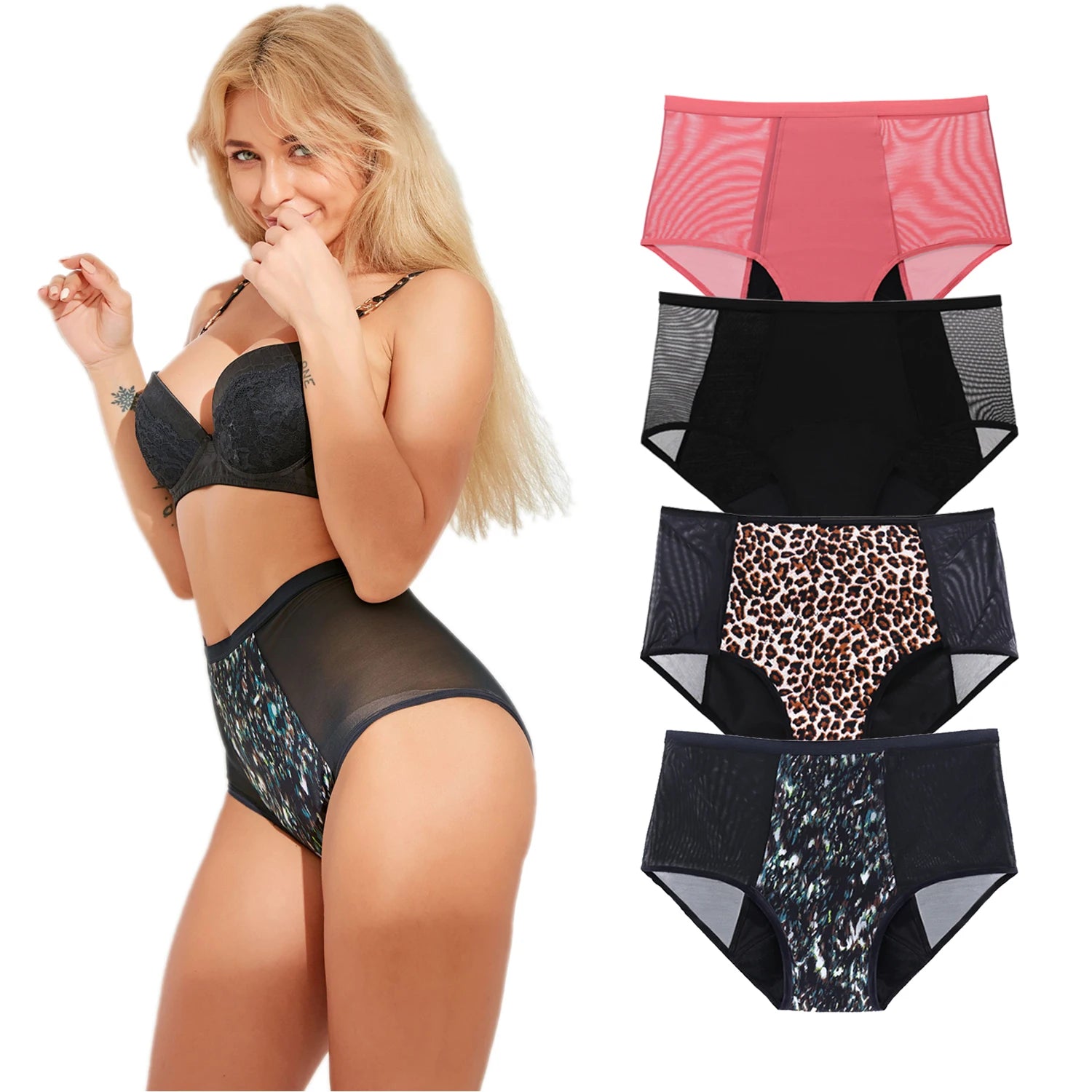 Culottes menstruelles respirantes, 4 couches, anti-fuites, en fibre de bambou, pour flux abondant, absorption rapide.