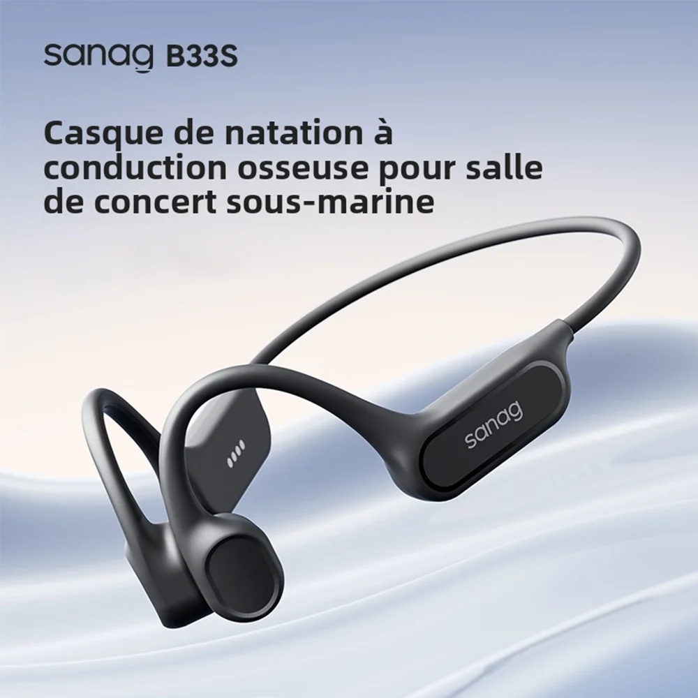 Écouteurs Bluetooth à conduction osseuse Sanag B33S, oreille ouverte, IPX8, pour la natation, mémoire de 32 Go, sans fil, compatibles MP3.
