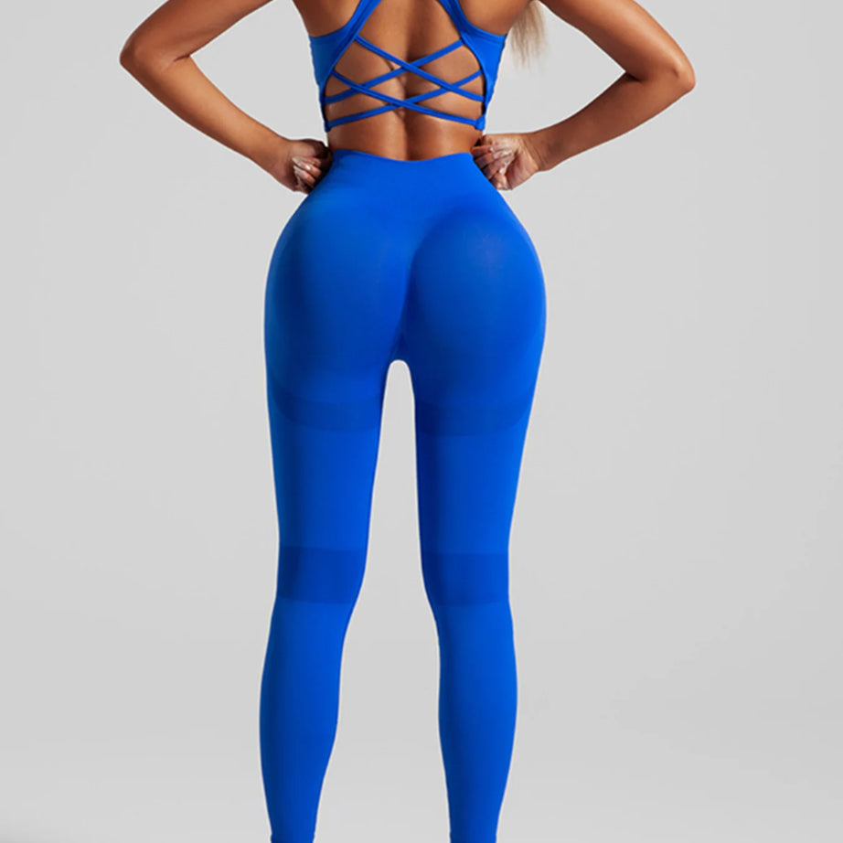 Ensemble de sport sans coutures pour femme : pantalon de yoga taille haute et brassière de sport avec coussinets amovibles pour un effet push-up fessier, idéal pour la course et l'entraînement.