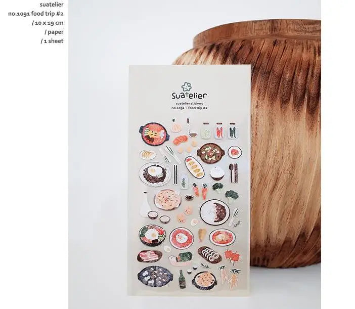 Autocollants Suatelier Foods, scrapbooking esthétique, jolis stickers pour carnets de voyage, décorations coréennes, agendas et fournitures de loisirs créatifs.