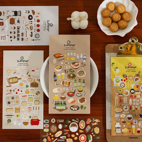 Autocollants Suatelier Foods, scrapbooking esthétique, jolis stickers pour carnets de voyage, décorations coréennes, agendas et fournitures de loisirs créatifs.