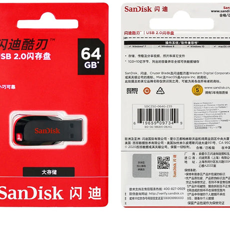 Clé USB SanDisk Cruzer Blade originale 16 Go, 32 Go, 64 Go, 128 Go, disque de stockage USB portable pour ordinateur