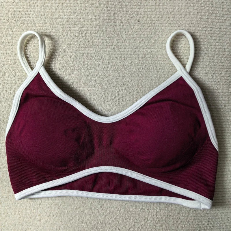 TEVEO Women's Backless Knitted Sports Bra Solid Color Summer Gym Fitness Top with Chest Cushion Sexy Suspender Yoga Bra