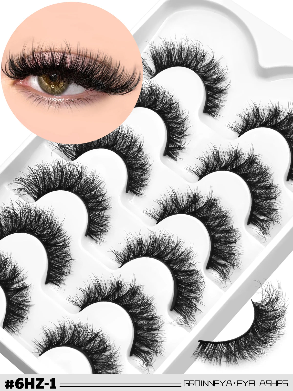 Cils en vison 3D GROINNEYA, effet chat, volume léger et vaporeux, effet naturel et aérien, bande flexible et légère