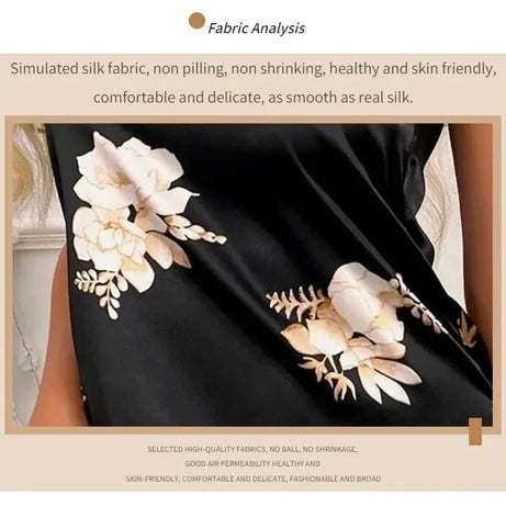 Vêtements de nuit pour femmes, vêtements d'intérieur, nuisette sexy noire à imprimé floral, chemises de nuit en soie, chemises de nuit pour femmes