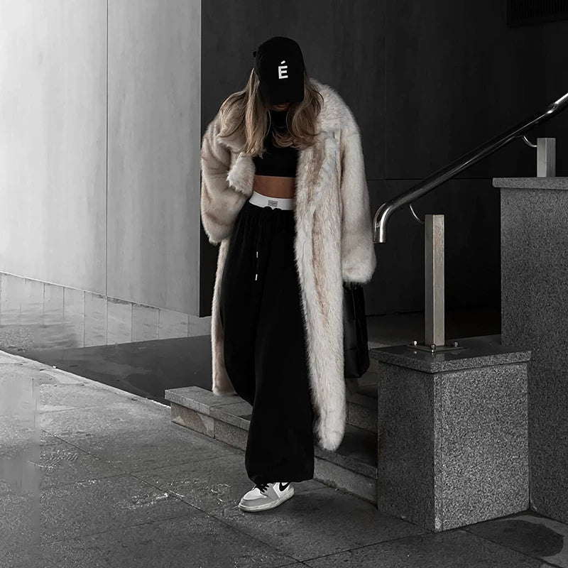 Neo Mint Vintage Luxury Long Faux Fox Fur Coat Women 2024 Winter Warm Fluffy Fur Jacket Female Street Furry Outerwear Overcoat