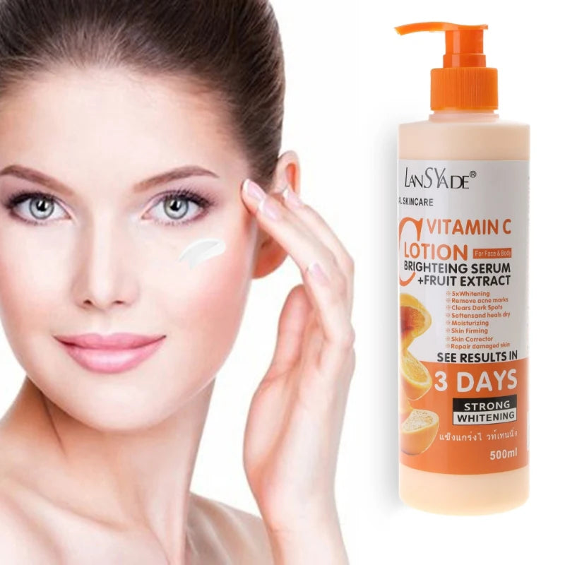 Lotion corporelle à la vitamine C, crème hydratante et nourrissante pour le corps, soin réparateur, anti-gerçures, éclaircissant et nourrissant.