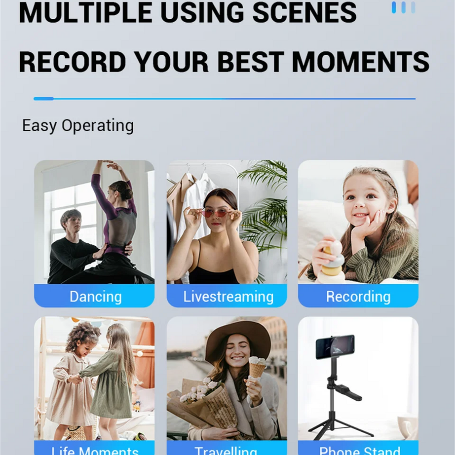 Perche à selfie sans fil FANGTUOSI 1750 mm, trépied, monopode pliable avec lumière LED pour smartphones, prise de vue stable et équilibrée en direct
